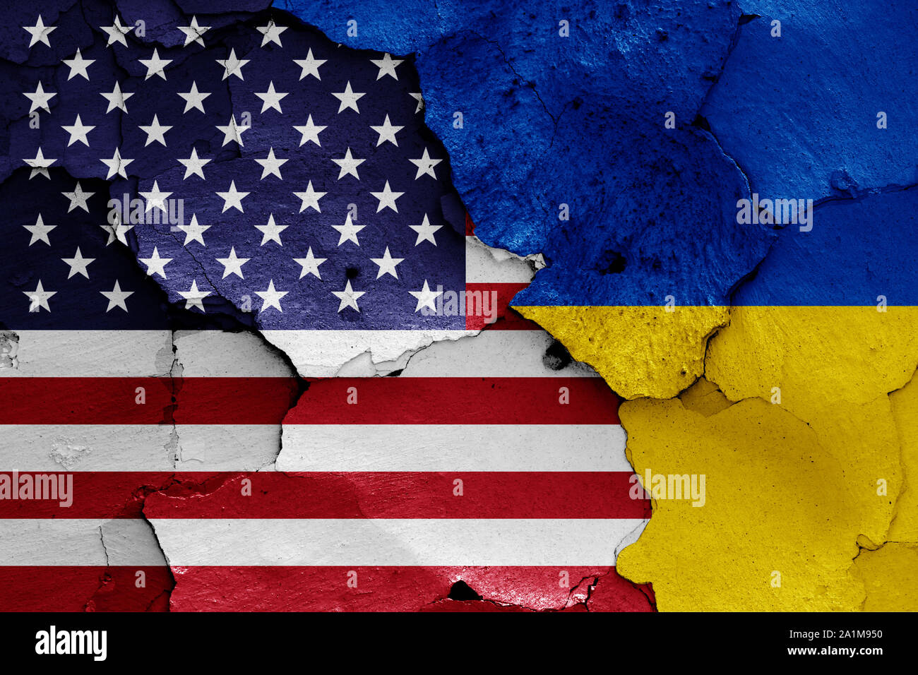 angst about Ukraine: the American and Ukrainian flags in a cracked mish-mash