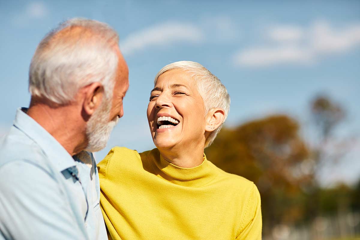 Liberation: a happy older couple interacting with each other
