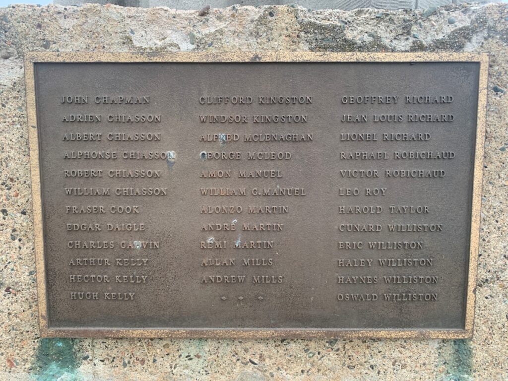 Plaque of all the victims of the 1959 Escuminac Disaster