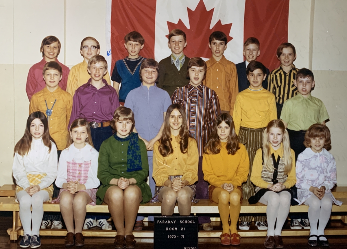Major Work: A class photo from 1970-71 with the Canadian flag in the background