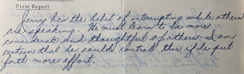 Major Work: An excerpt from author's Grade 5 report card