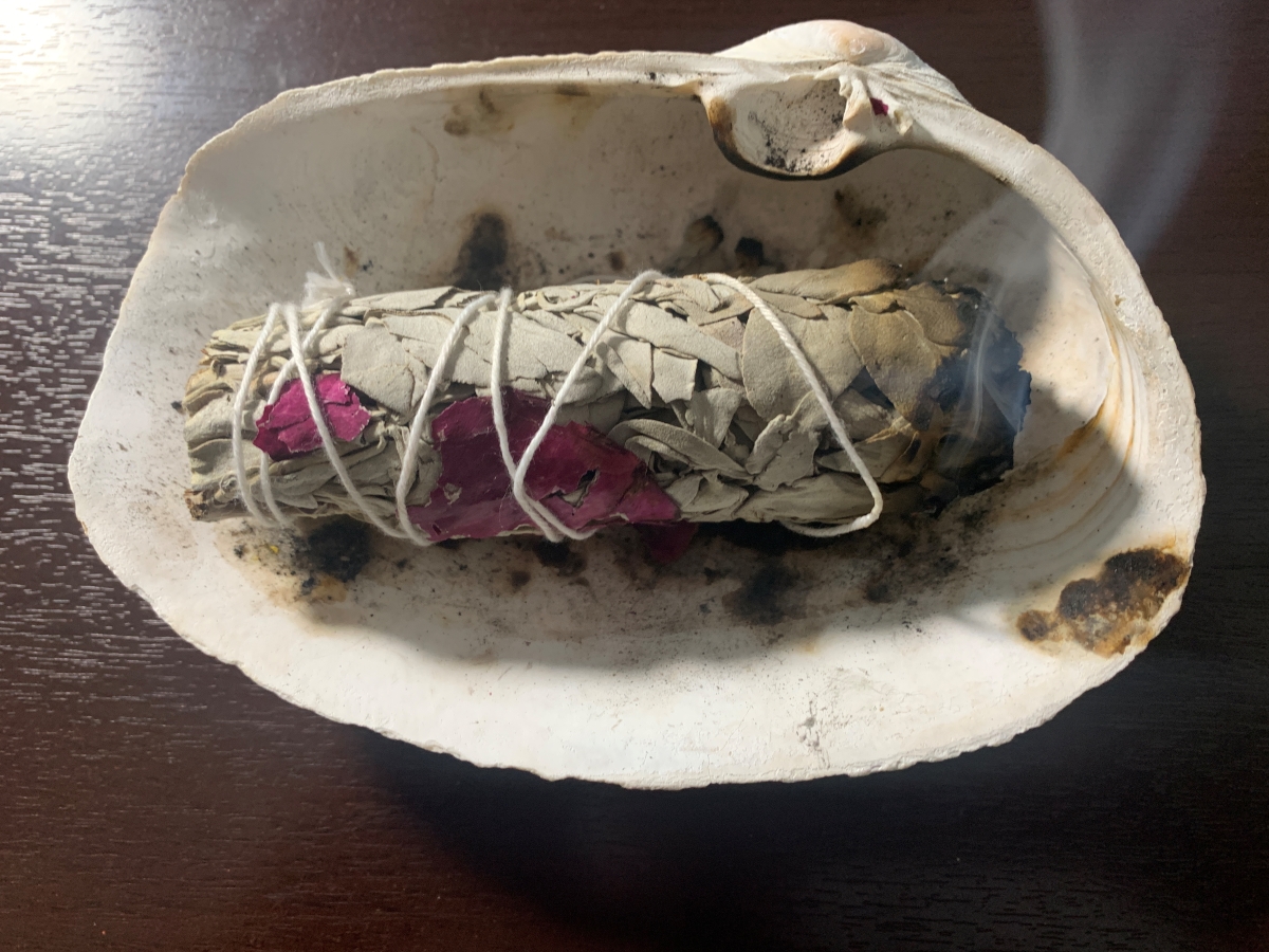Ritual: sage burning in a seashell