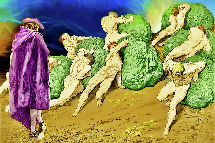 Savage: cartoon image of the Sisyphean pursuit of riches by multiple people